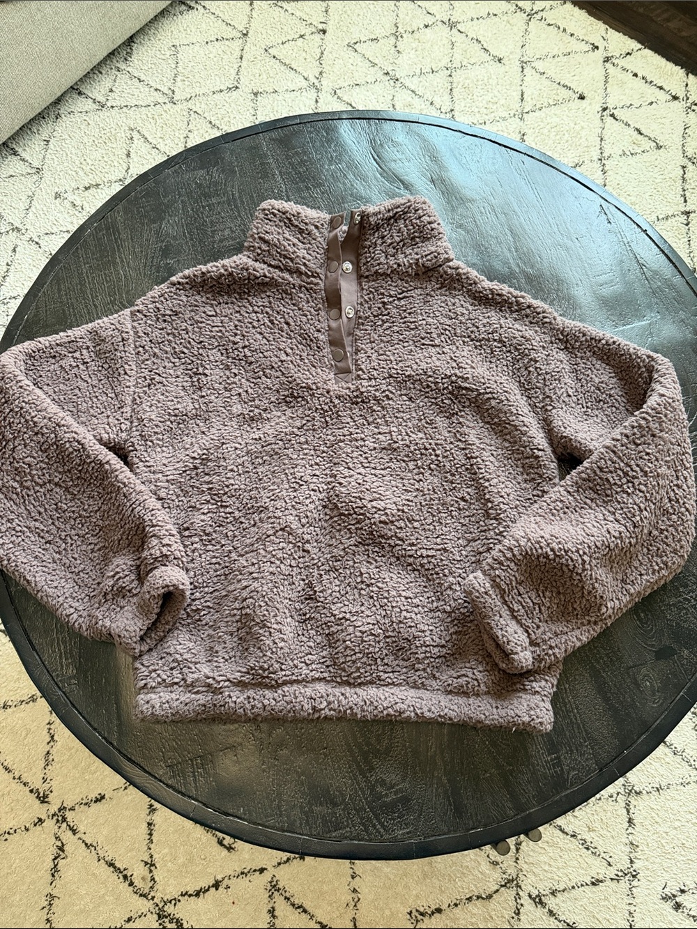 SO Plush Sherpa Snap-Front Pullover - Taupe